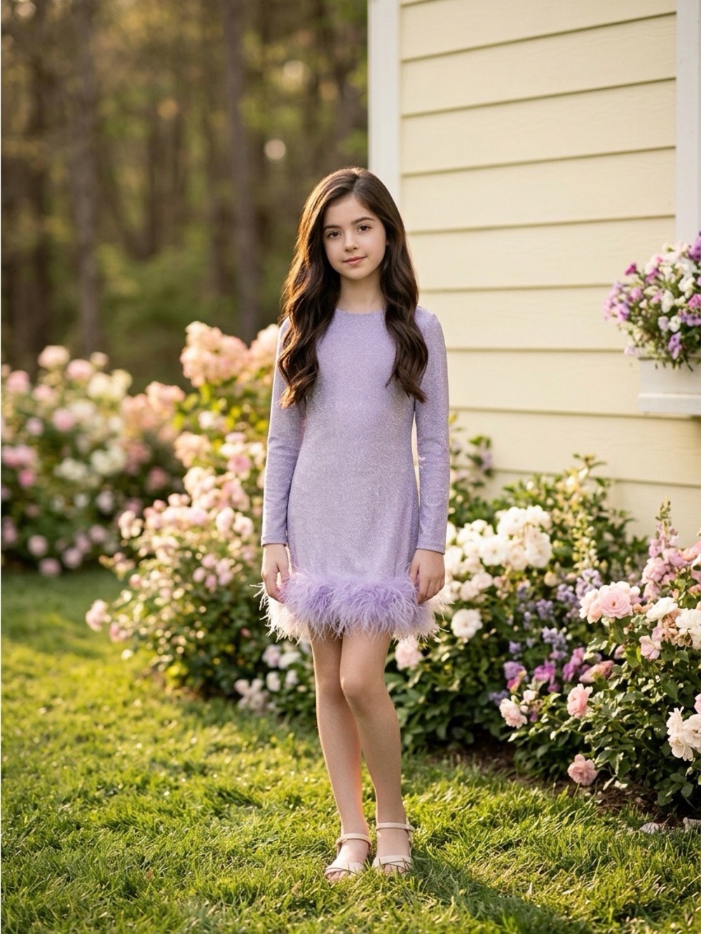 Lola and the Boys Lavender Shimmer Feather Girls' Dress Size 10 GUC